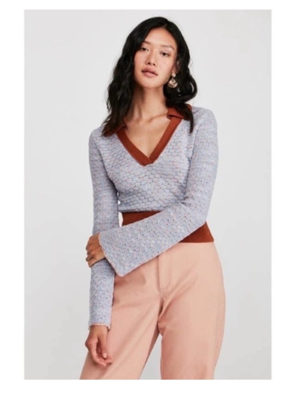 Free People Round About V-Neck Sweater Size Small